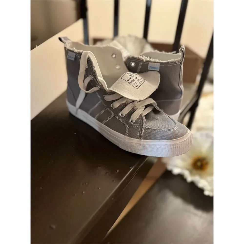 Obtaom Women's High Top Canvas Sneakers Gray Size 9 Casual Athletic